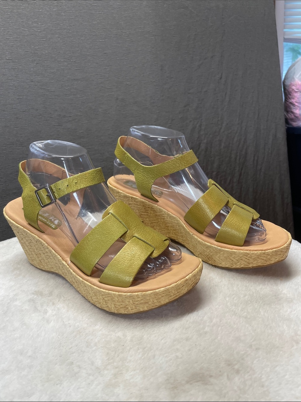 Kork-Ease‎ Olive Leather Espadrille Wedge Sandals